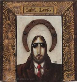 Saint Lucky, mixta s/ madera, 2017 (col. privada)